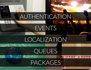 AUTHENTICATION
EVENTS
LOCALIZATION
QUEUES
PACKAGES
 