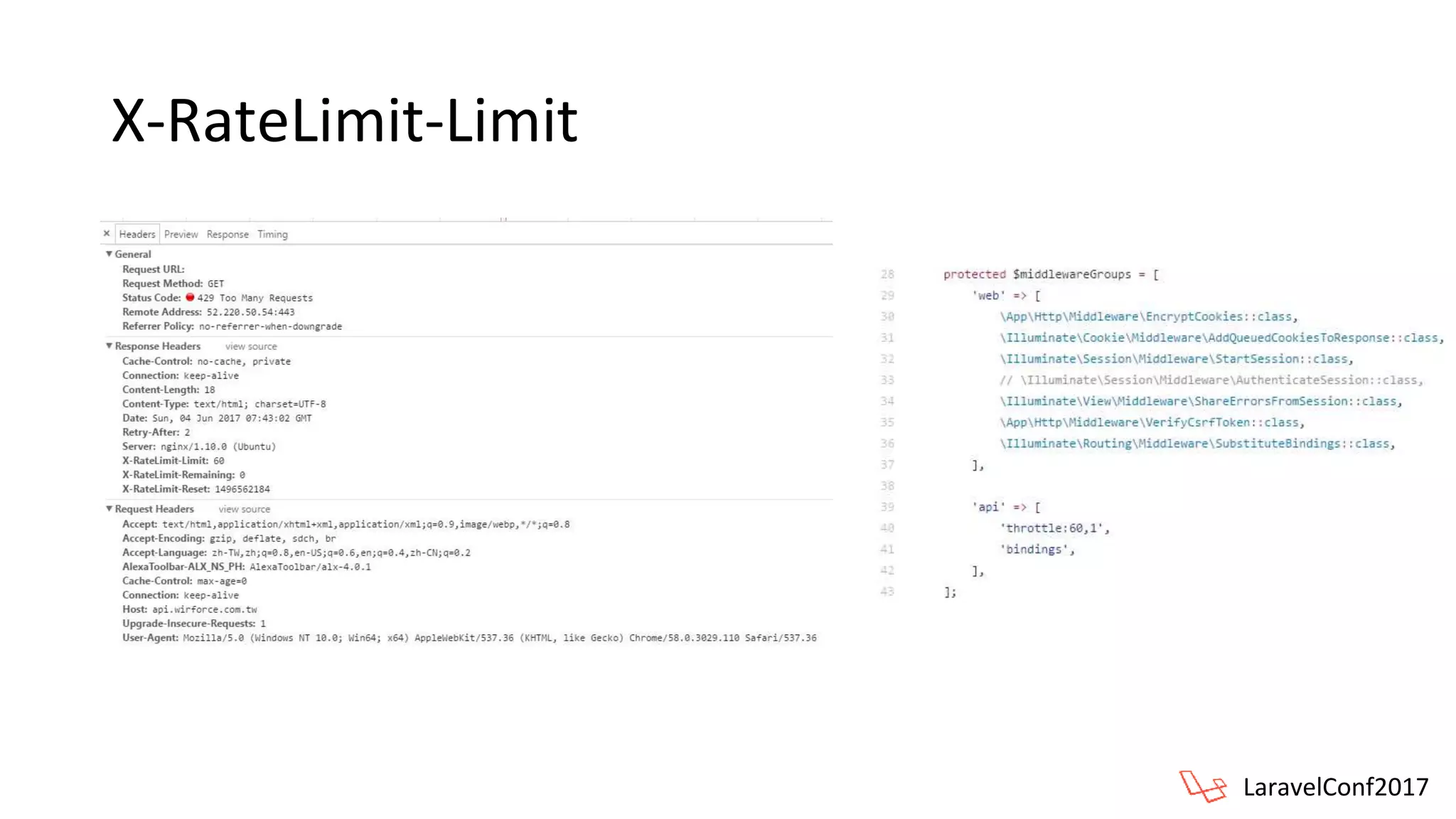 X-RateLimit-Limit
LaravelConf2017
 