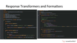 Response Transformers and Formatters
LaravelConf2017
 