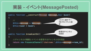 実装 - イベント(MessagePosted)
リスナに渡すデー
タをプロパティに設
定
配信先チャンネル
を設定
 