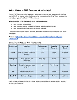 Laravel vs Other PHP Frameworks: Choosing the Best | PDF