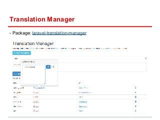 Translation Manager 
- Package: laravel-translation-manager 
 