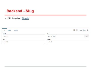 Backend - Slug 
- JS Libraries: Slugify 
 