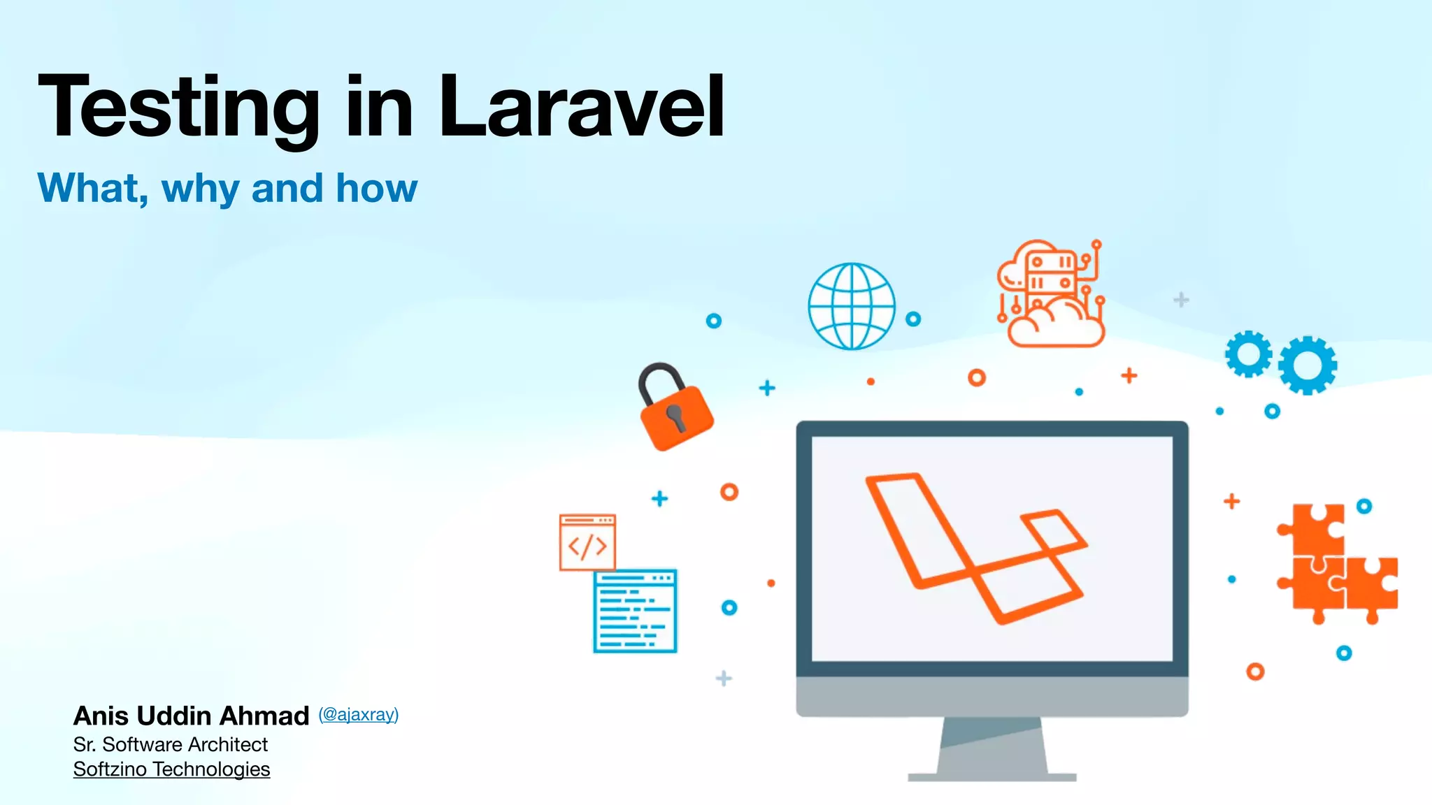 Anis Uddin Ahmad Sr. Software Architect Softzino Technologies Testing in Laravel What, why and how (@ajaxray) 