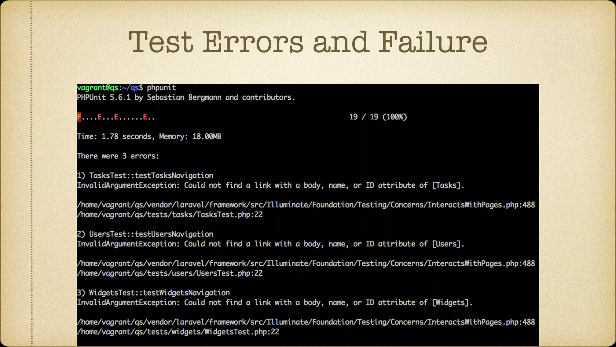 Test Errors and Failure
 