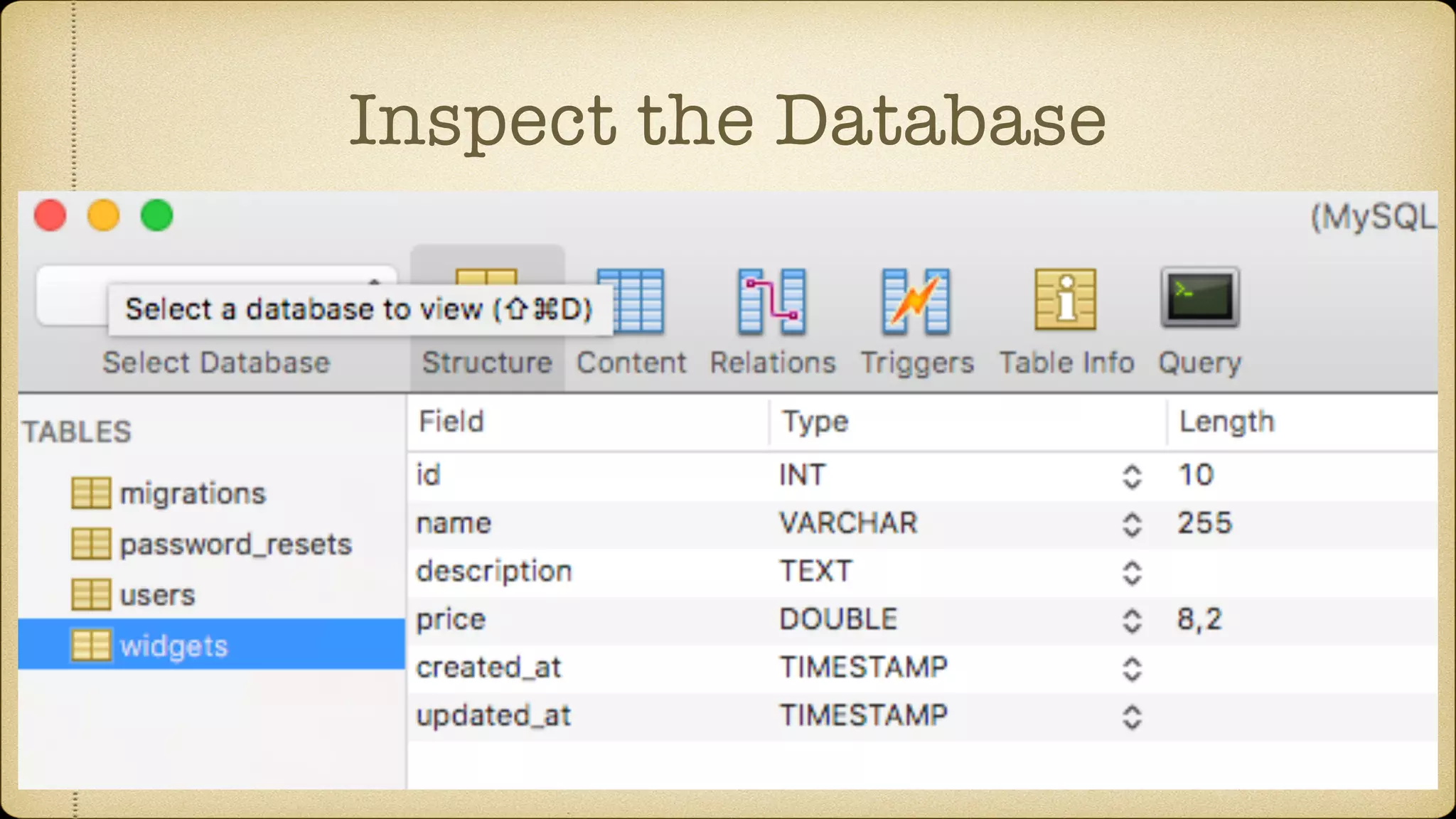 Inspect the Database
 