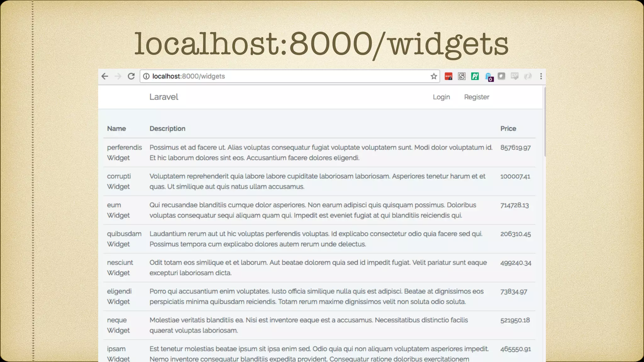 localhost:8000/widgets
 