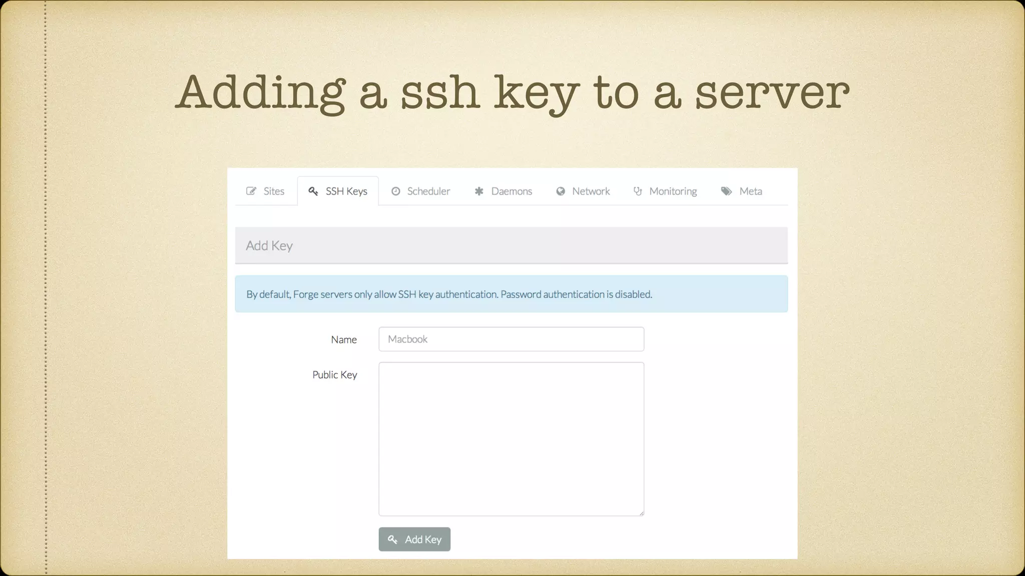 Adding a ssh key to a server
 