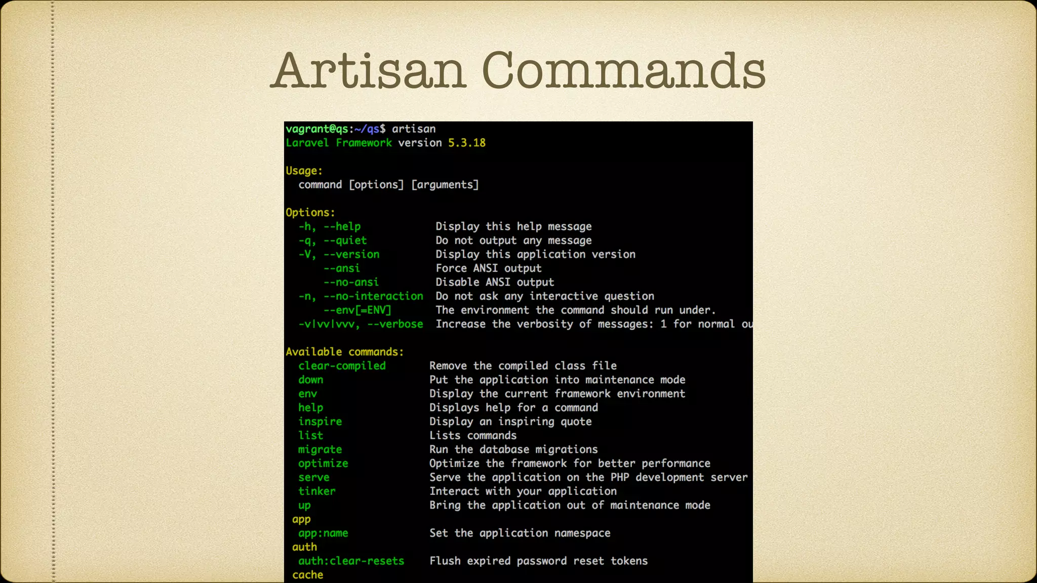 Artisan Commands
 