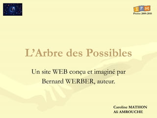 L’Arbre des Possibles Un site WEB conçu et imaginé par Bernard WERBER, auteur. Caroline MATHON Ali AMROUCHE Promo 2009-2010 