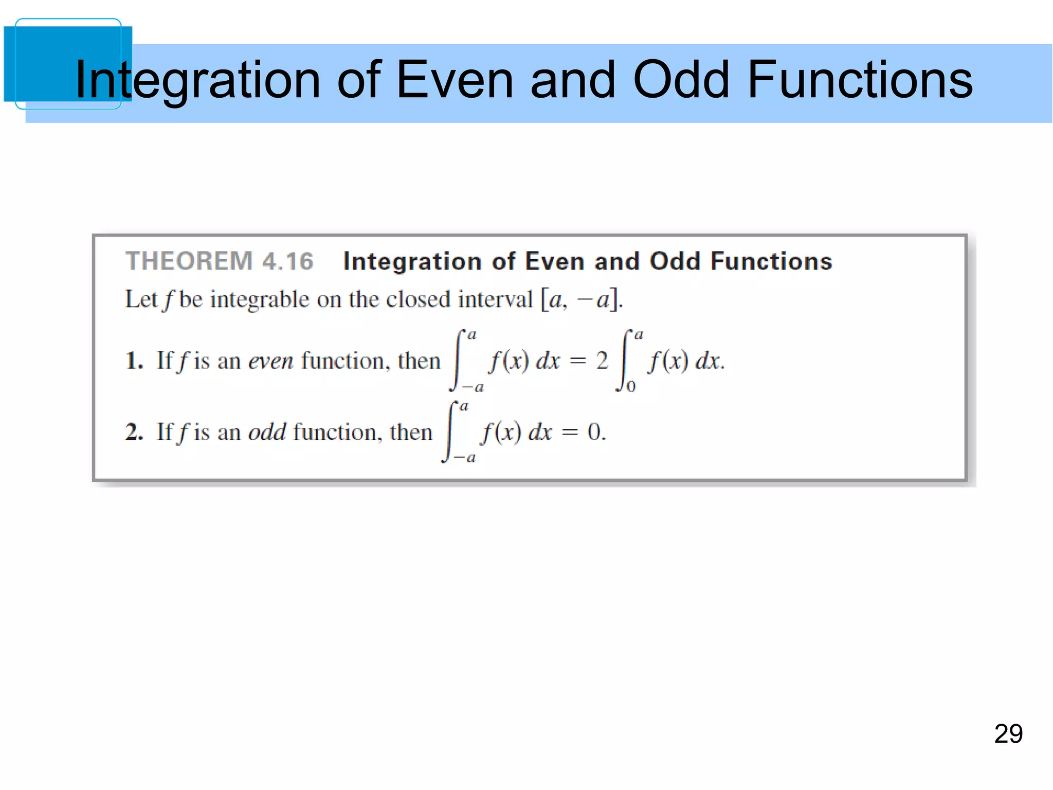 29 
Integration of Even and Odd Functions 
 
