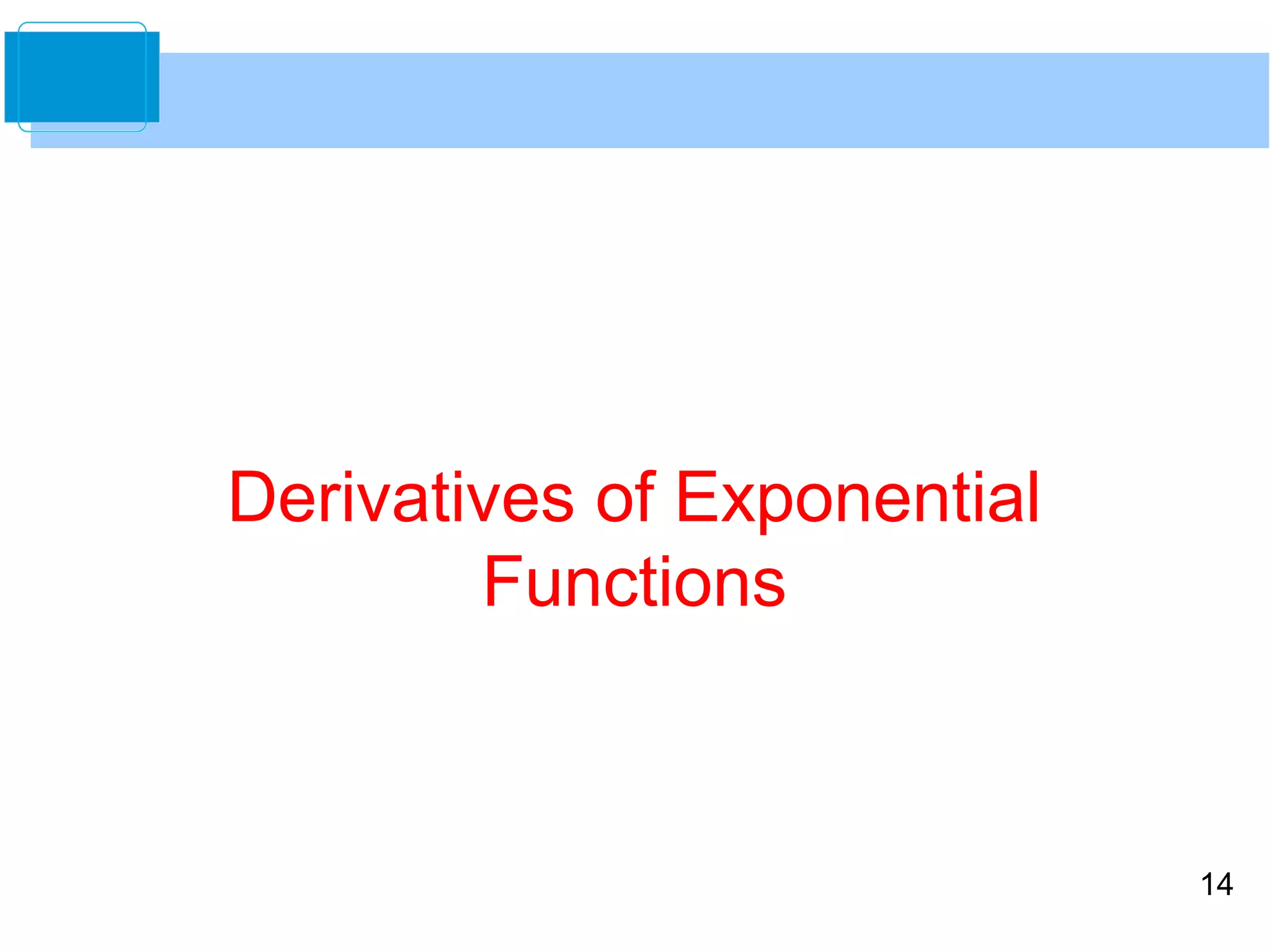 14 
Derivatives of Exponential 
Functions 
 
