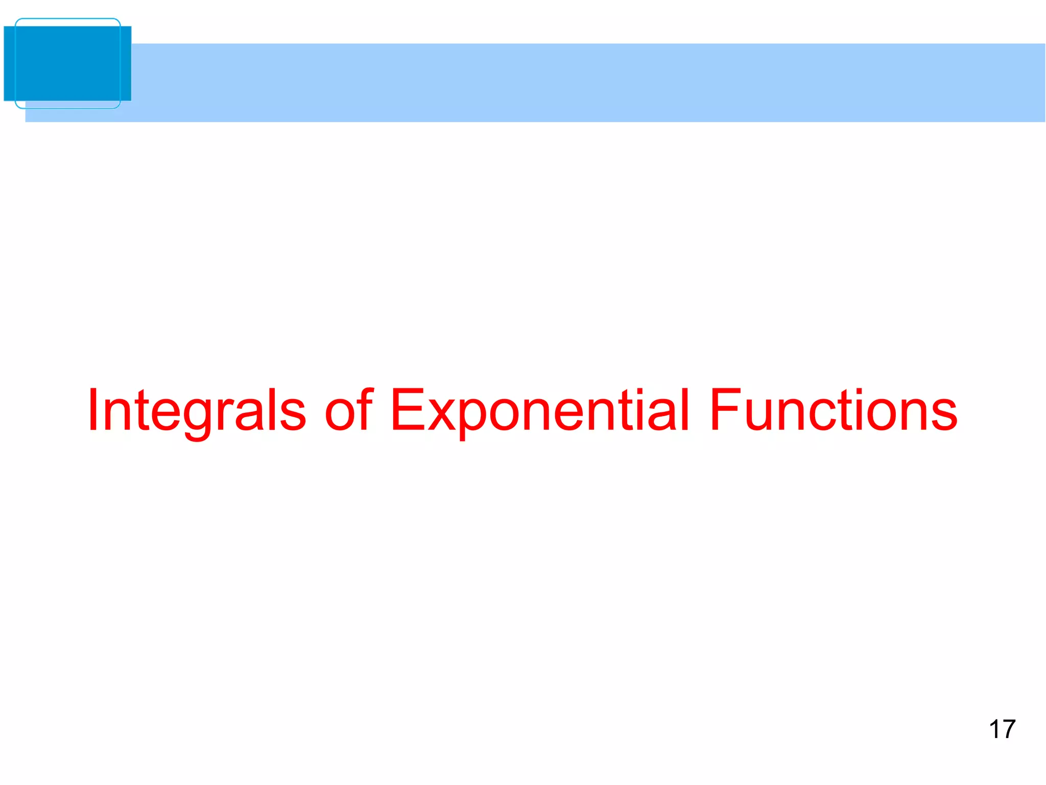 17 
Integrals of Exponential Functions 
 