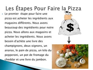 Les Étapes Pour Faire la Pizza<br />Le premier  étape pour faire une pizza est acheter les ingrédients aux magasins différ...