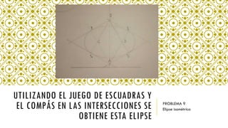 UTILIZANDO EL JUEGO DE ESCUADRAS Y
EL COMPÁS EN LAS INTERSECCIONES SE
OBTIENE ESTA ELIPSE
PROBLEMA 9
Elipse isométrica
 