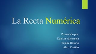 La Recta Numérica
Presentado por:
Danitza Valenzuela
Yojaire Rosario
Alex Castillo
 