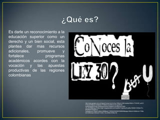 Es darle un reconocimiento a la
educación superior como un
derecho y un bien social, esta
plantea dar mas recursos
adicionales,    promueve      y
fortalece           programas
académicos acordes con la
vocación y las apuestas
productivas de las regiones
colombianas




                                  http://www.google.com.co/imgres?q=que+es+la+ley+30&um=1&hl=es&sa=N&rlz=1T4GGIE_esCO
                                  474CO475&biw=1440&bih=773&tbm=isch&tbnid=o9-gbatEGE-
                                  xuM:&imgrefurl=http://bolillopormonton.blogspot.com/&docid=lvdlM-
                                  cIV_RCOM&imgurl=http://img7.imagebanana.com/img/9ds17qpb/ley30.gif&w=580&h=300&ei=Pu
                                  BfT9KAEYWdgweL3-
                                  3uBw&zoom=1&iact=rc&dur=269&sig=116552245023907608628&page=2&tbnh=93&tbnw=179&s
                                  tart=26&ndsp=33&ved=1t:429,r:18,s:26&tx=83&ty=52
 