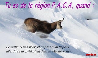 Le matin tu vas skier, et l’après-midi tu peux
aller faire un petit plouf dans la Méditerranée.
 