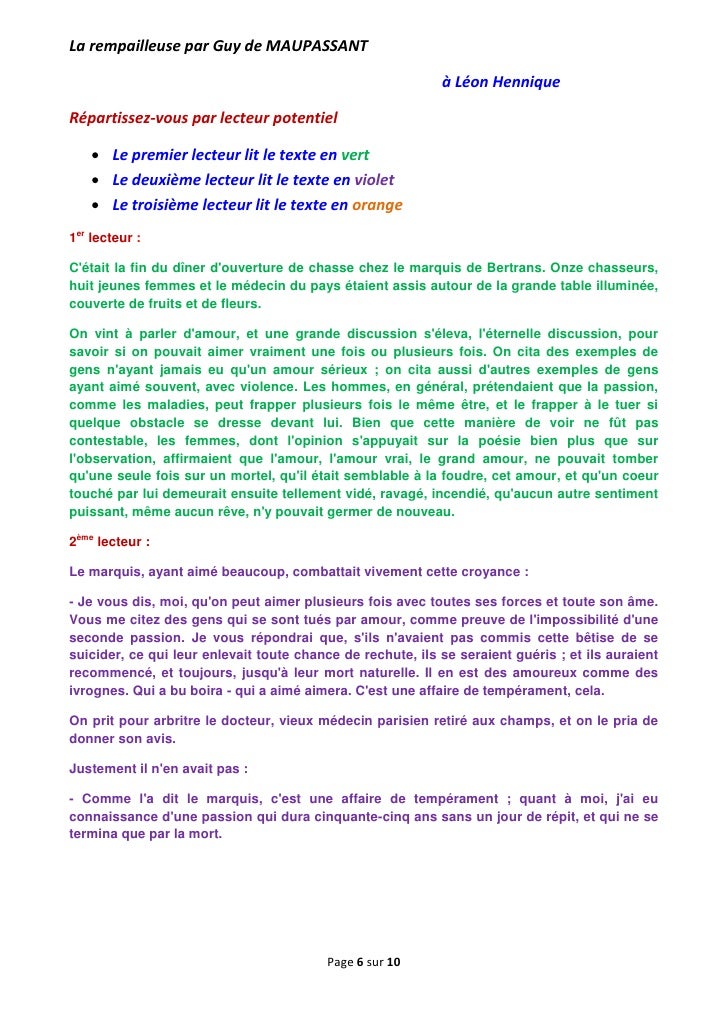 Resume La Rempailleuse Guy De Maupassant
