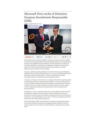 Microsoft Perú recibe el Distintivo Empresa Socialmente Responsable (ESR)