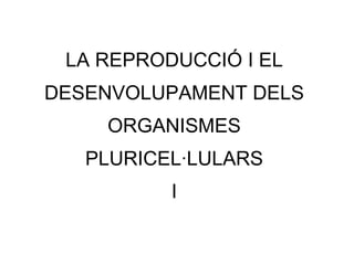 LA REPRODUCCIÓ I EL DESENVOLUPAMENT DELS ORGANISMES PLURICEL·LULARS I 