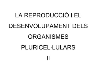 LA REPRODUCCIÓ I EL DESENVOLUPAMENT DELS ORGANISMES PLURICEL·LULARS II 