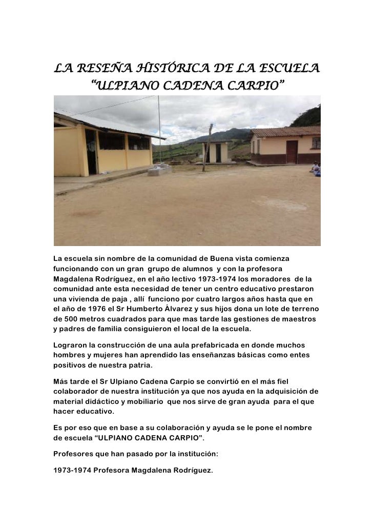 Ejemplo De Reseña Historica De Una Escuela - Ejemplo Sencillo