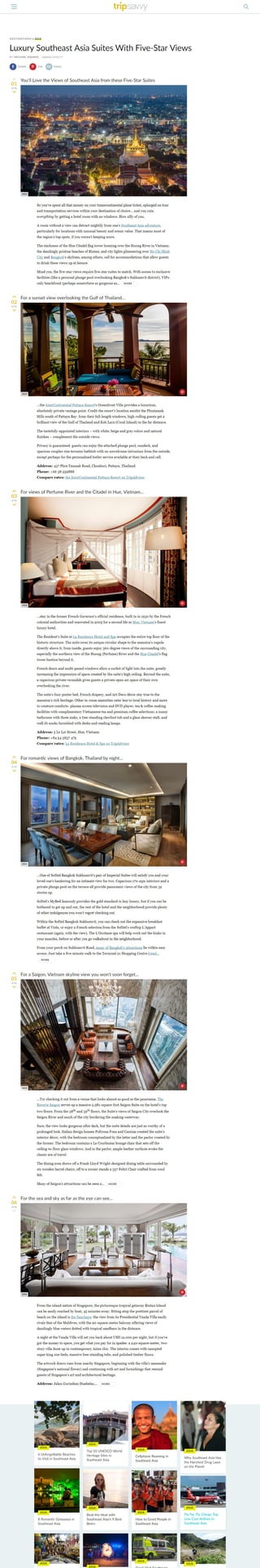 La Residence's Resident Suite among 'Luxury Southeast Asia Suites With Five-Star Views', Tripsavvy