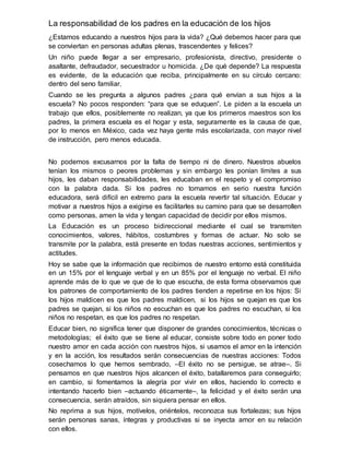La responsabilidad de los padres en la educación de los hijos | DOCX