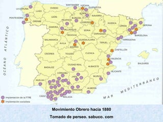 Movimiento Obrero hacia 1880 Tomado de perseo. sabuco. com 