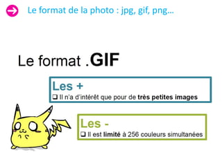 Le format de la photo : jpg, gif, png…
 