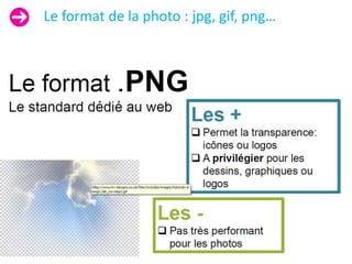 Le format de la photo : jpg, gif, png…
 