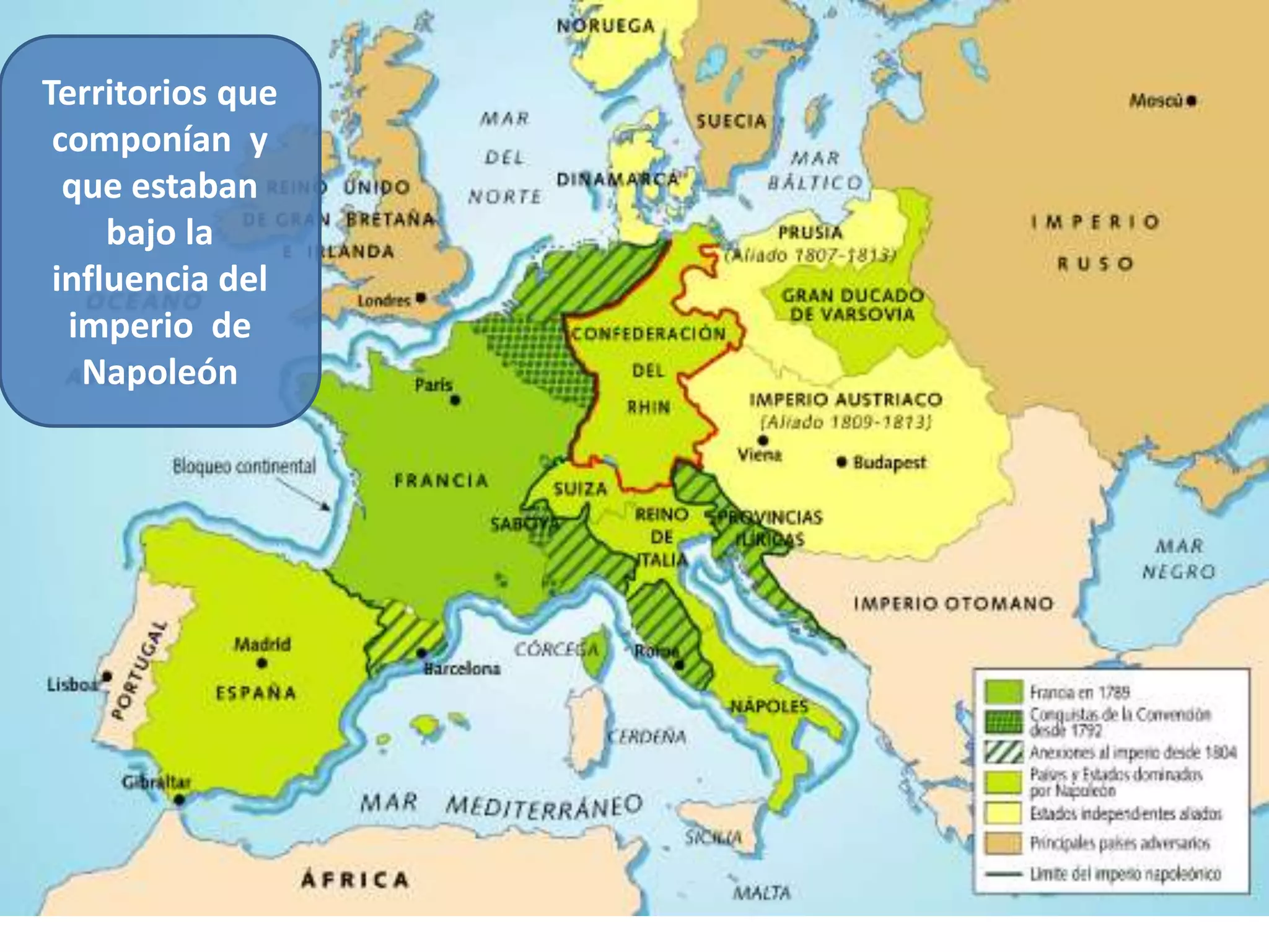 Territorios que
 componían y
  que estaban
     bajo la
 influencia del
  imperio de
   Napoleón
 