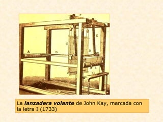 La  lanzadera volante   de John Kay, marcada con la letra I (1733) 