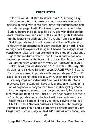 pdf download large print sudoku easy to hard 101 puzzles one puzzl