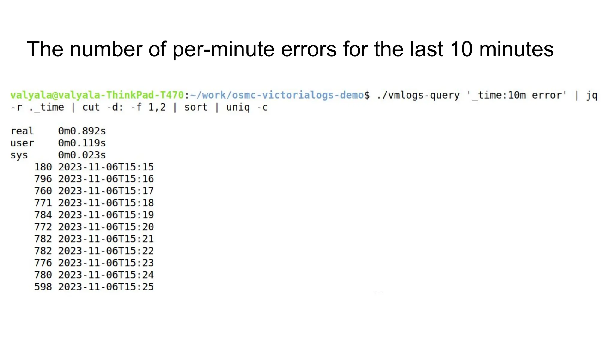 The number of per-minute errors for the last 10 minutes
 