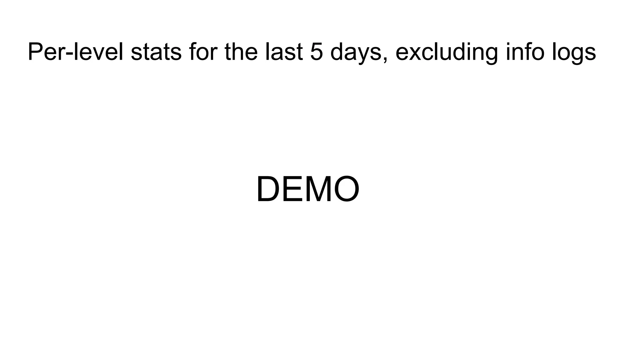 Per-level stats for the last 5 days, excluding info logs
DEMO
 