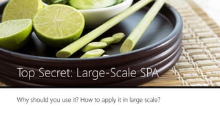 Top Secret: Large-Scale SPA
Why should you use it? How to apply it in large scale?
 
