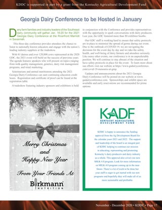 November - December 2020 • KDDC • Page 17
KDDC is supported in part by a grant from the Kentucky Agricultural Development ...