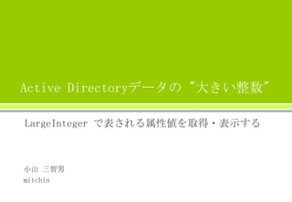 Active Directoryデータの "大きい整数"
LargeInteger で表される属性値を取得・表示する

小山 三智男
mitchin

 