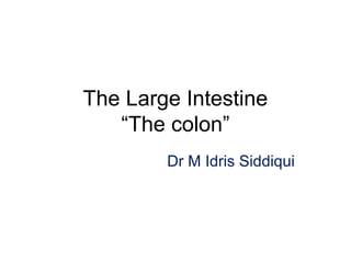 The Large Intestine
“The colon”
Dr M Idris Siddiqui
 