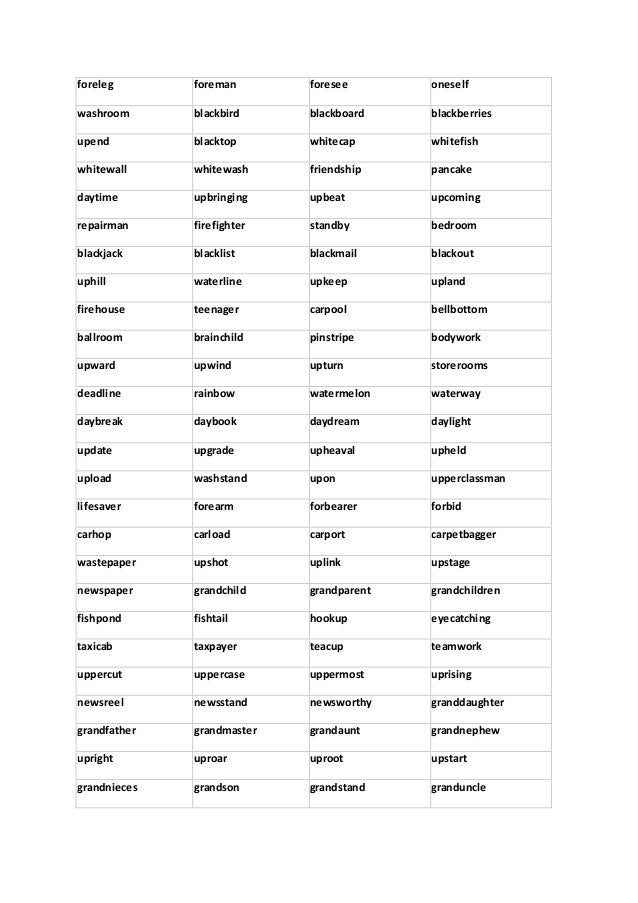 Compound nouns list