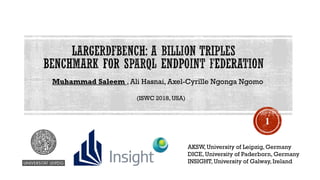 Muhammad Saleem , Ali Hasnai, Axel-Cyrille Ngonga Ngomo
AKSW, University of Leipzig, Germany
DICE, University of Paderborn, Germany
INSIGHT, University of Galway,Ireland
1
(ISWC 2018, USA)