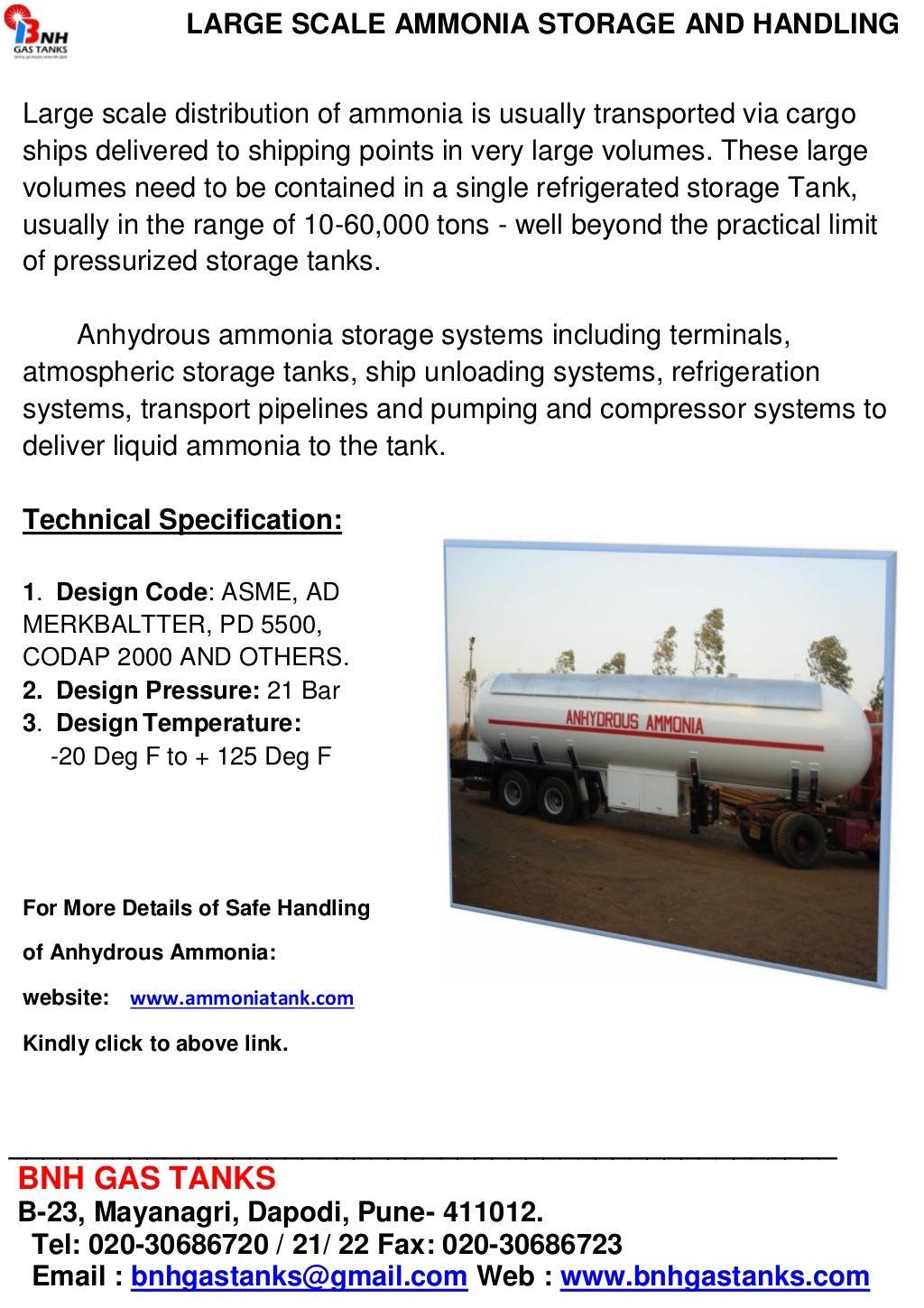 Large scale ammonia storage and handling