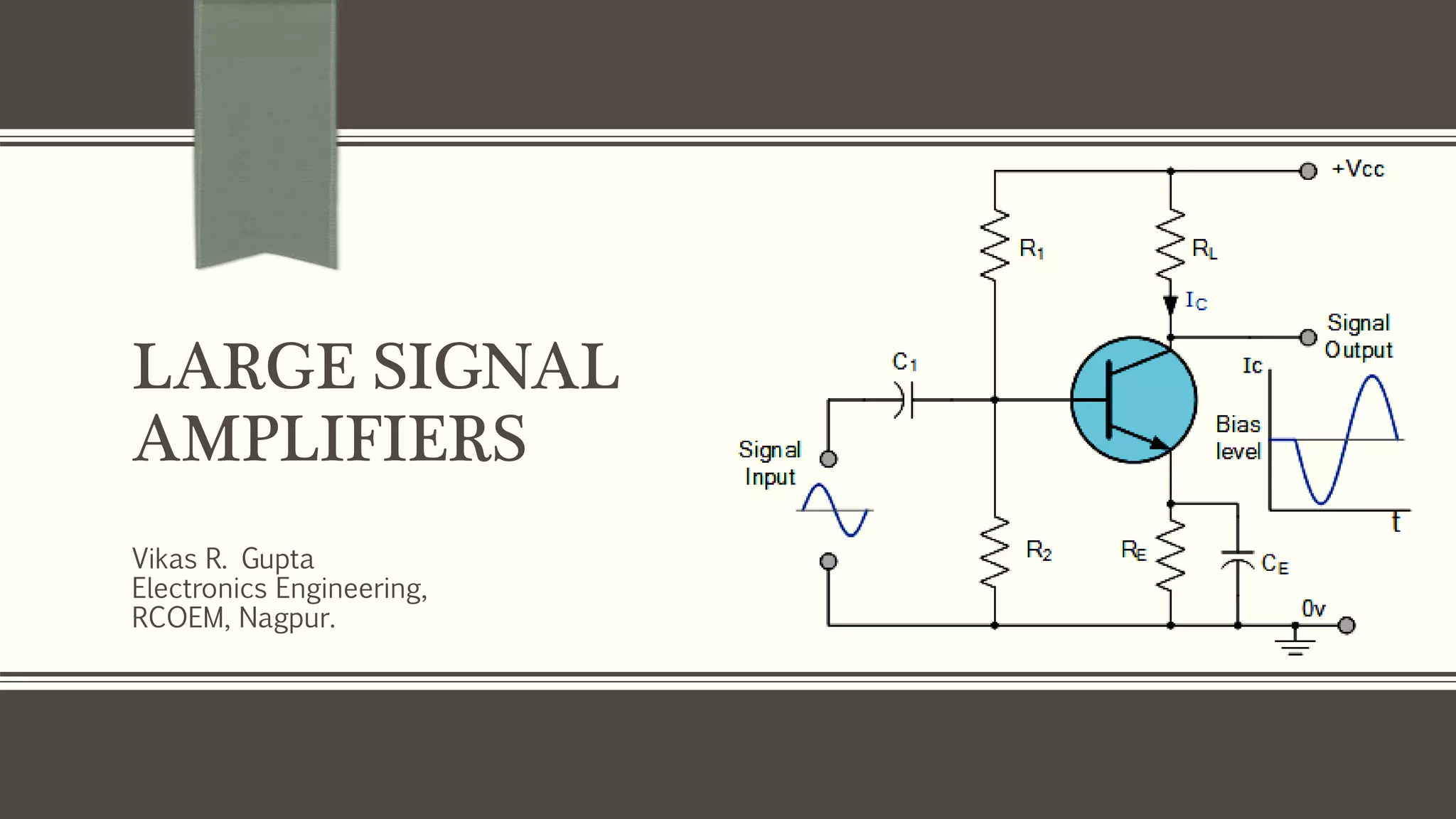 LARGE SIGNAL
AMPLIFIERS
Vikas R. Gupta
Electronics Engineering,
RCOEM, Nagpur.
 