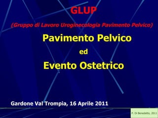 GLUP (Gruppo di Lavoro Uroginecologia Pavimento Pelvico) Pavimento Pelvico   ed Evento Ostetrico Gardone Val Trompia, 16 Aprile 2011 P. Di Benedetto, 2011 