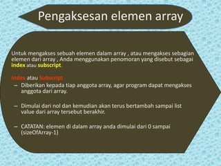 Larik (array) satu dimensi pada pemrograman java | PPTX