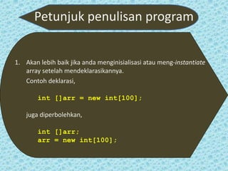 Larik (array) satu dimensi pada pemrograman java | PPTX