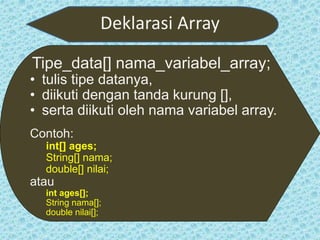 Larik (array) satu dimensi pada pemrograman java | PPTX