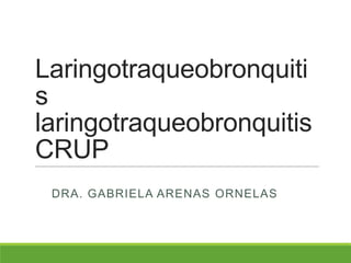 Laringotraqueobronquiti
s
laringotraqueobronquitis
CRUP
DRA. GABRIELA ARENAS ORNELAS
 